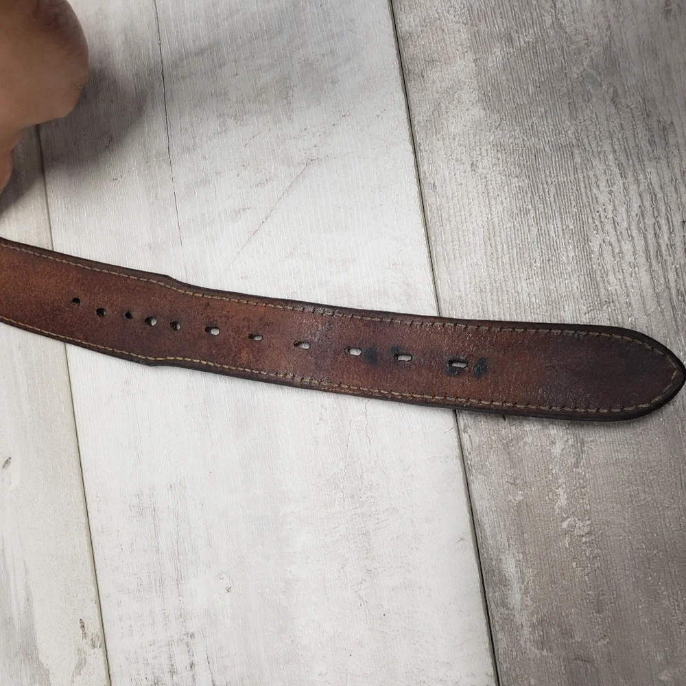 Vintage Snap On #1 Brown Leather Belt Brass Buckle Western